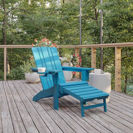Blue Adirondack Chair With Ottoman And Cupholder